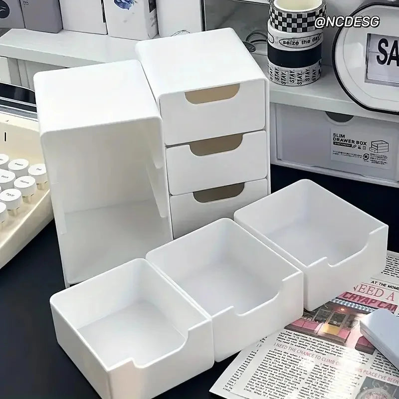 3-Tier Plastic Cosmetic Storage Box Organizer with Drawers Multifunctional Countertop Storage for Jewelry Office Supplies