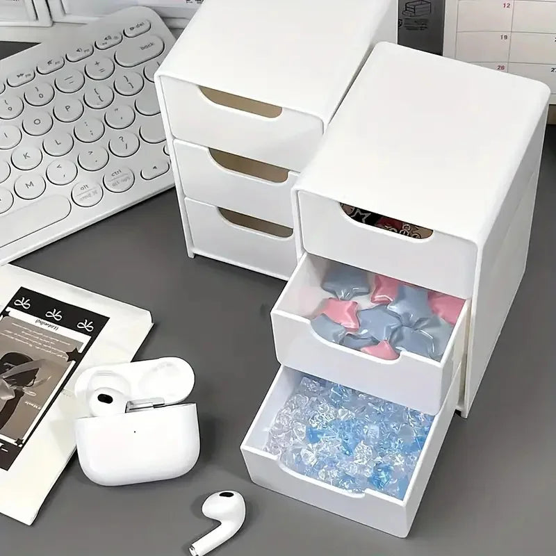 3-Tier Plastic Cosmetic Storage Box Organizer with Drawers Multifunctional Countertop Storage for Jewelry Office Supplies