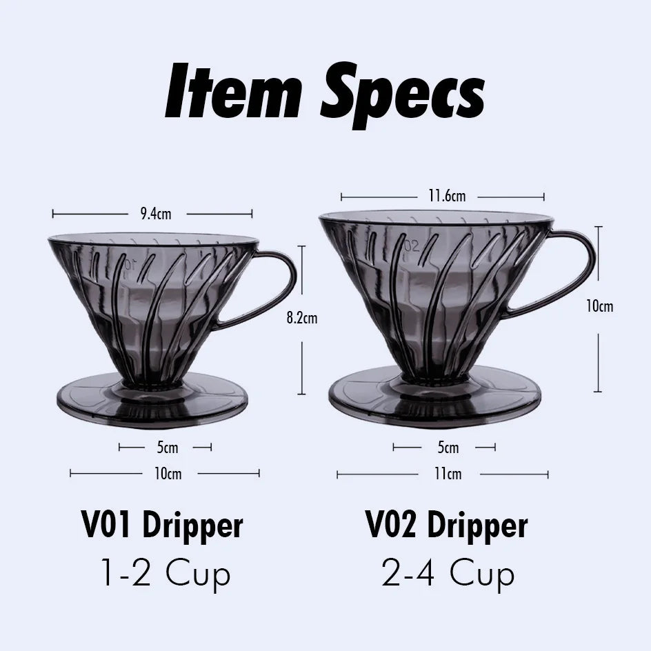Coffee Filters V Shape Plastic Coffee Dripper Pour Over Drip Coffee Funnel Brewing Coffee Filter Cup Cone Shape V01 02