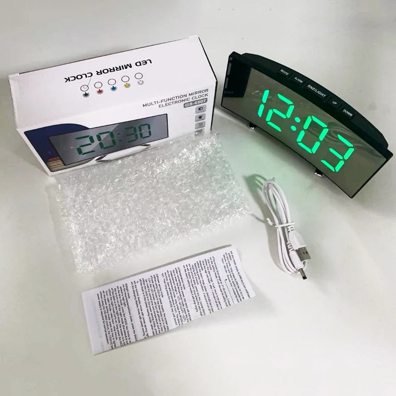 Electronic Alarm Clock Noiseless Design Digital LED Large Display Mirror Electronic Clock Digital Alarm Clock LED Mirror Clocks