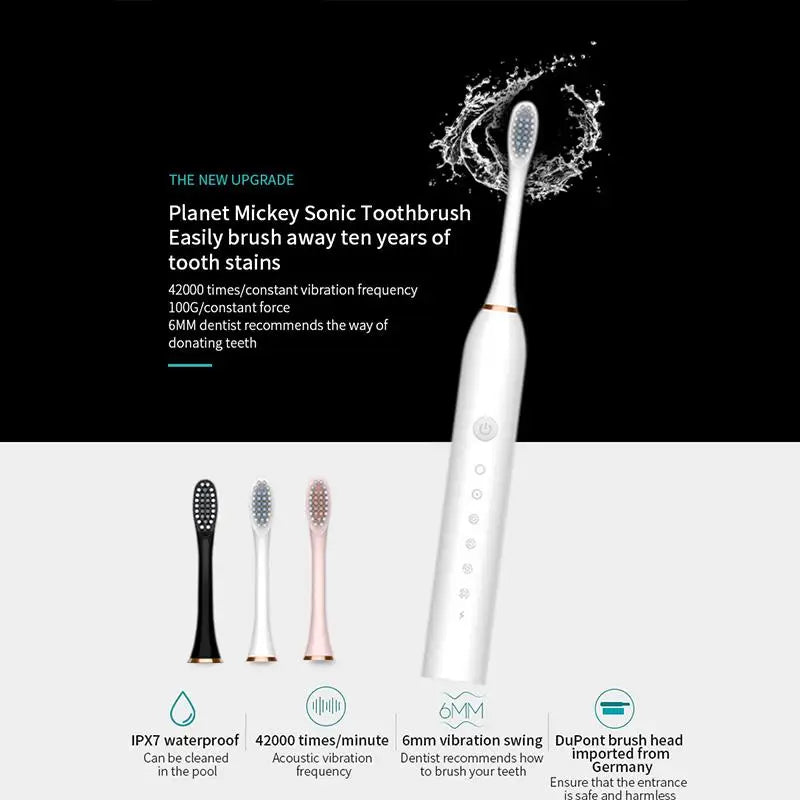 Electric Ultrasonic Toothbrush Six Speed Mode USB Charging Waterproof Adult Tooth Cleaner