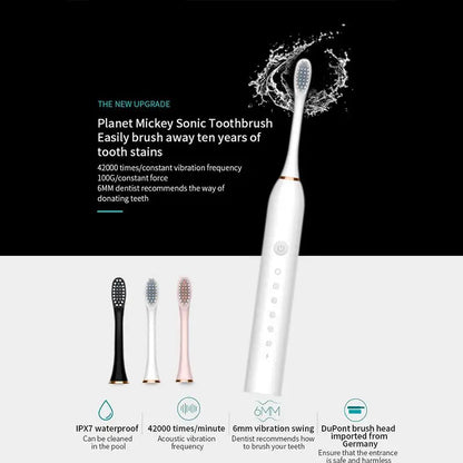 Electric Ultrasonic Toothbrush Six Speed Mode USB Charging Waterproof Adult Tooth Cleaner