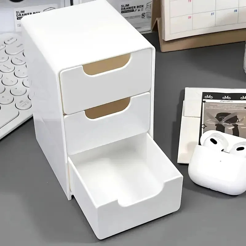 3-Tier Plastic Cosmetic Storage Box Organizer with Drawers Multifunctional Countertop Storage for Jewelry Office Supplies