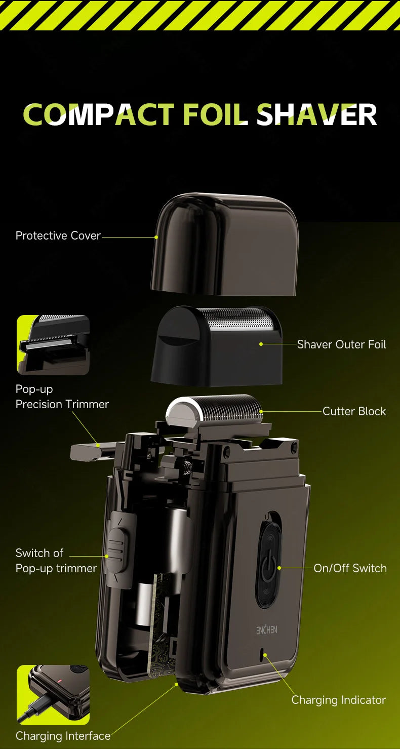 ENCHEN MS003 Compact Foil Shaver With POP-UP Precision Trimmer Type-C Charging With Indicator 7000RPM Strong Motor